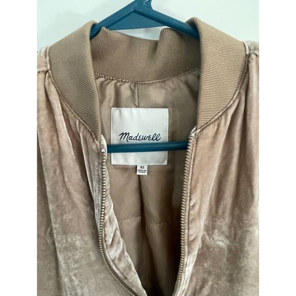 Madewell Champagne Silk and Rayon Velvet Ribbed Bomber Jacket Size XS - Picture 3 of 5